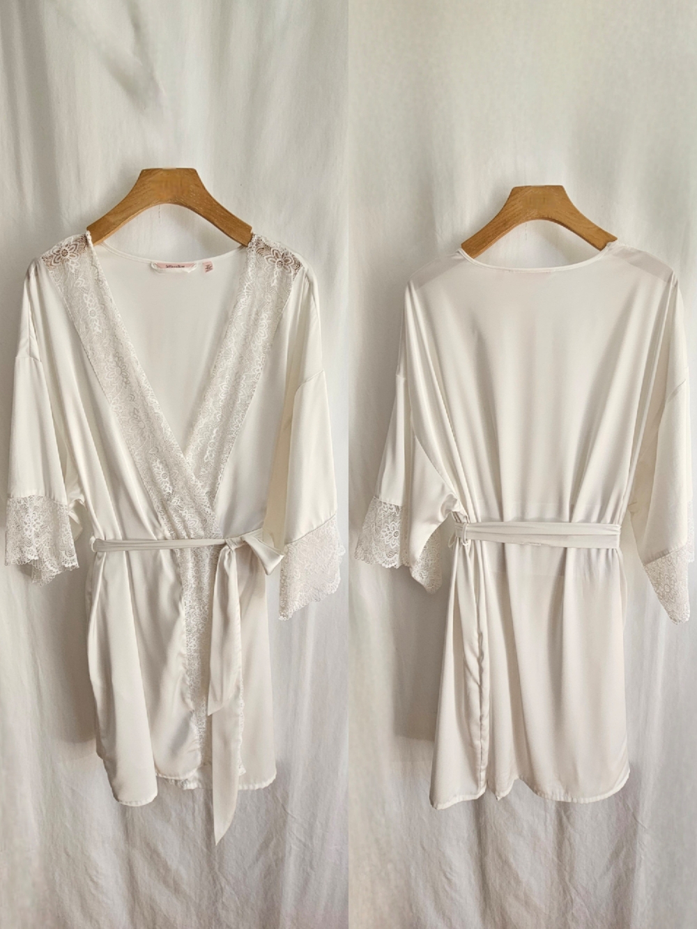 La Vie en Rose White Satin Kimono Robe - Picture 5 of 16